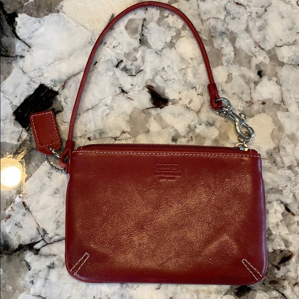 Coach change purse red vintage leather GUC
